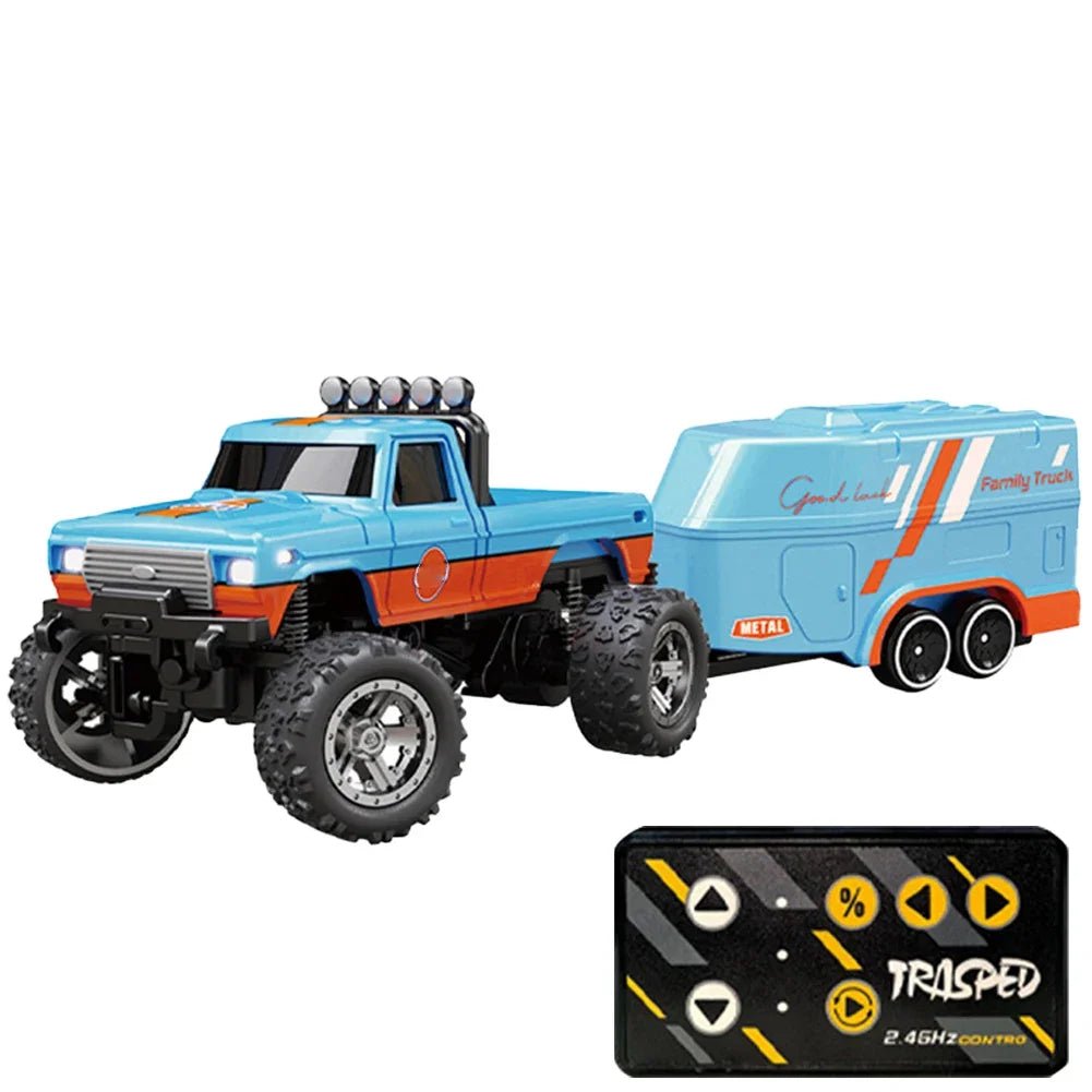 Mini RC Monster Truck 1:64 Off - Road Climbing Car Alloy Model 2.4G Remote Control Adjustable Speed Electric Trailer Children Toys - silverfoxgoods